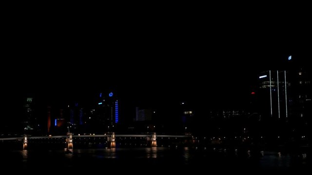 Frankfurt night bridge with skyscrapers