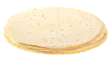 Yellow tortillas isolated on white background.
