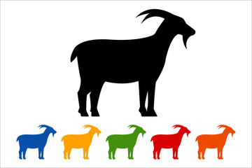 Goat icon, black silhouette on white background