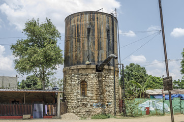 Water tank used by steam trains. Oaxaca, Mexico