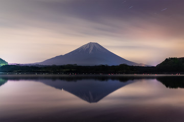 Night view of Mt. Fuji and Shojiko lake