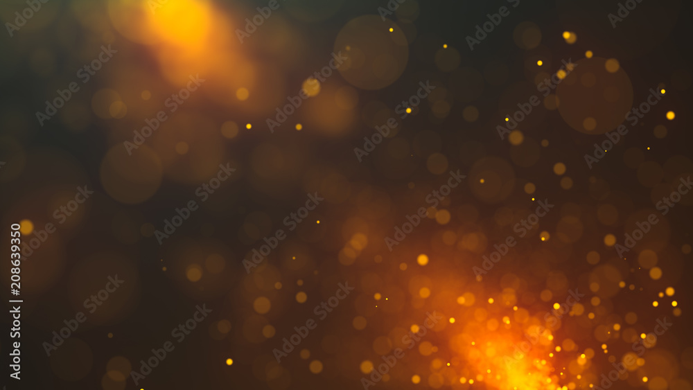 Wall mural abstract bokeh background with lots of blurred dust glowing particles. glitter lights. 3d rendering