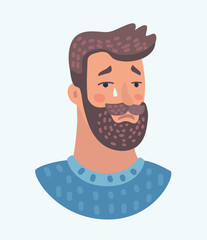 Beard men sad cry expression.