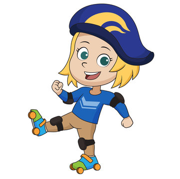 Kid playing roller skates.vector and illustration.