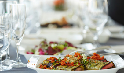 Close-up image of a festive table with different dishes. 