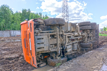 the truck rolled over on its side