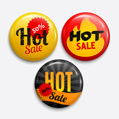 Hot sale badges. Product promotions. Discount buttons collection. Vector.