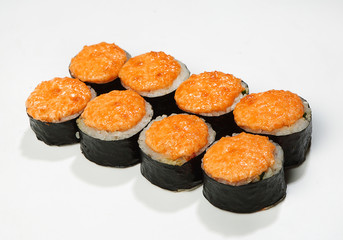 Baked rolls (tiger shrimp, eel, cucumber, tomato, Philadelphia cheese, red cheese sauce)