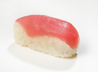Nigiri-tuna sushi, close-up, white background