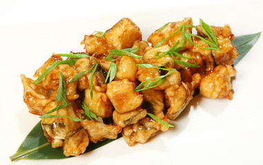 Eggplant in tempura (garlic, green onions, Unagi sauce)