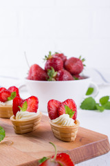 Fresh and tasty  snack  with cream cheese  fruits and berries. Strawberries time
