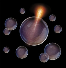 bulle en verre -bulle transparent-fond noir-feu