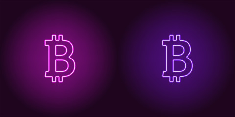 Neon icon of Purple and Violet Bitcoin