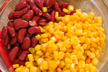 Beans and corn background food in bowl
