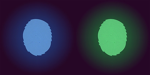 Neon icon of Blue and Green Fingerprint