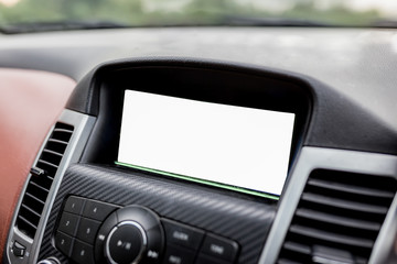 Obraz na płótnie Canvas White Screen system display for GPS Navigation and Multimedia technology in car