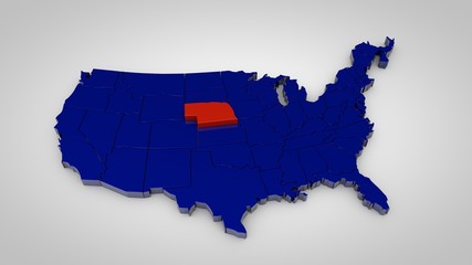 usa map with nebraska map highlited 3d render