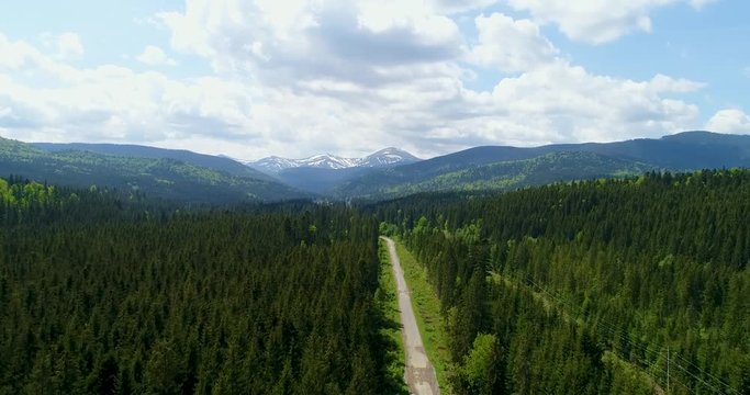Aerial view of road to mountain Hoverla, Ukraine Carpathian mountains. Aerial view of beautiful Carpathian mountains in summer.