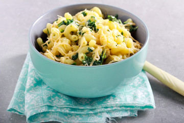 Creamy spinach pasta in a bowl