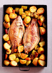 Roasted tilapia fish and vegetables