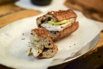 Half of a chicken apple and brie sandwich