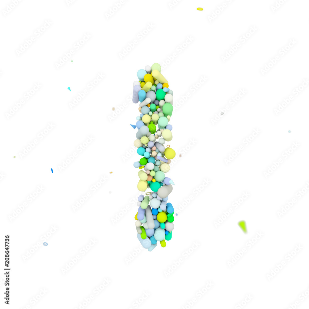 Fototapete alphabet letter i uppercase. funny font made of plastic geometric shapes. 3d render isolated on whit