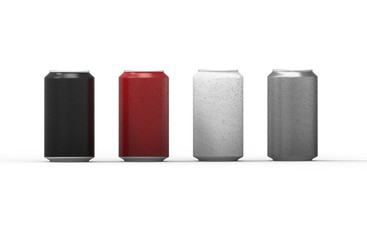 Color aluminum cans with water drops isolated on white background. 3D Rendering.