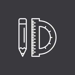 line ruler and pencil icon on dark background