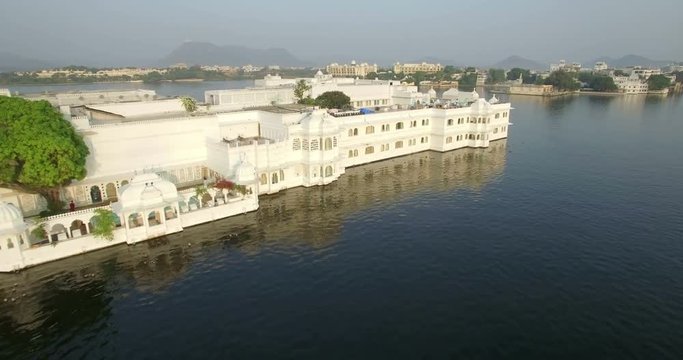 Lake Pichola, Udaipur, Rajasthan, India - 4K aerial