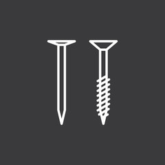 line screw and nail icon on dark background