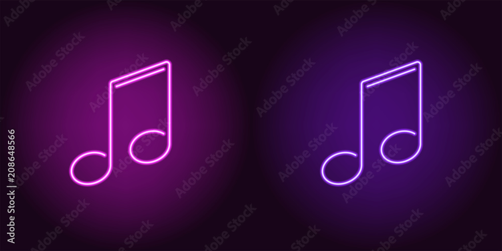 Sticker Neon icon of Purple and Violet Musical Note