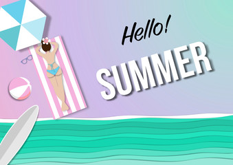summer beach background with paper art style vector