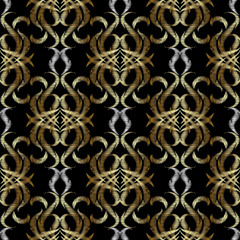 Embroidery floral Baroque damask gold seamless pattern.