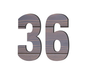 36 3d Number. Decorative brown wooden planks texture