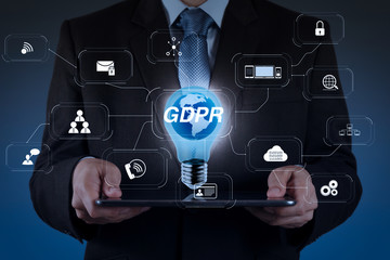 businessman hand shows success and globe