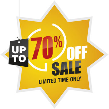70 percent off summer sale yellow red black label icon