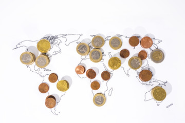 A lot of coins on World Map.