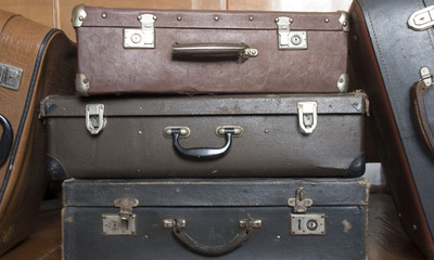 Stack of Old vintage suitcases