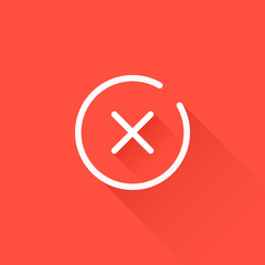 Obraz premium Cross line icon. Thin line design with long shadow. White x mark. Modern concept. Vector icon