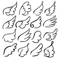 Wings collection. Vector illustration set with angel wing icon isolated on white background stock illustration