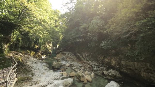 Martvili Canyon, Georgia. Landscape Abasha River. Natural Monument Is Located In Village Inchkhuri