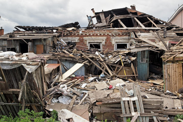 ruined house, after a hurricane, close-up