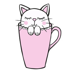 kitten sits in tea cup. stock illustration