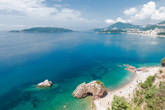 Summer sea landscape.  Rafailovici, Budvanska Riviera, Montenegro.