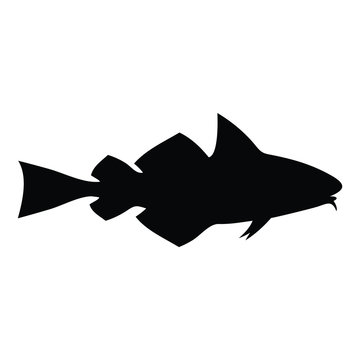 A black and white silhouette of a fish