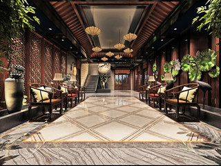 3d render of luxury hotel lobby