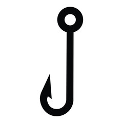 A black and white silhouette of a fish hook