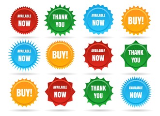 Sale star shape badges. Vector starburst promo stickers, sunburst promotion button isolated on white background