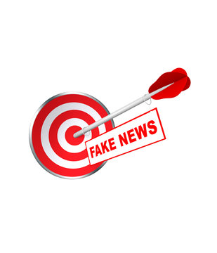 Zielscheibe mit Dartpfeil und Fake News. 3d render
