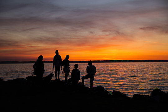 people enjoying a sunset